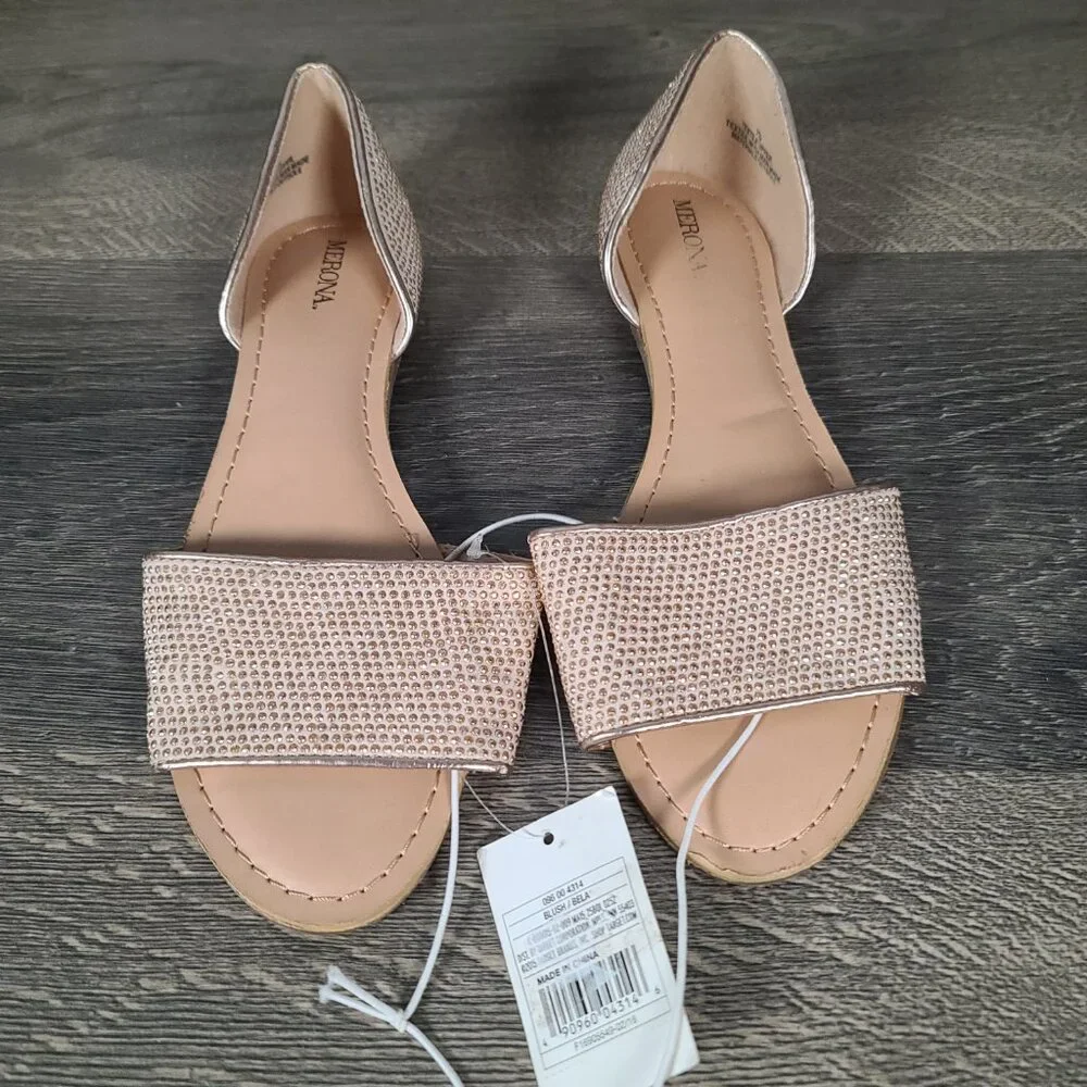 NWT Merona Flat Women's Slip-on Gold Rhinestone Sandals Size 7.5 - Picture 8 of 14